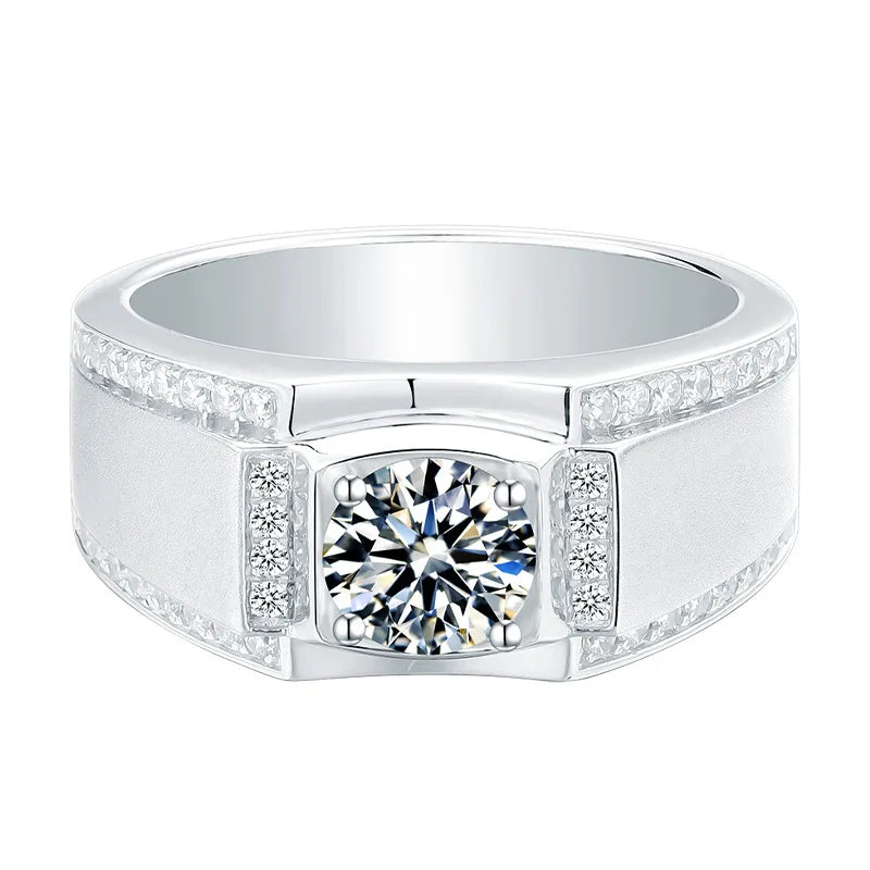 Luxury Moissanite Ring for Men – 1ct 2ct 3ct VVS Iced Out Diamond Ring with GRA Certificate | 925 Sterling Silver Fine Jewelry