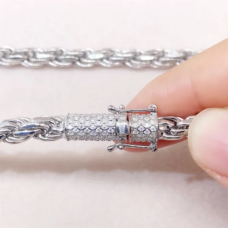 Moissanite Cuban Chain Necklace – 6mm Full Moissanite Buckle Hip Hop Style | 925 Sterling Silver Jewelry for Women & Men