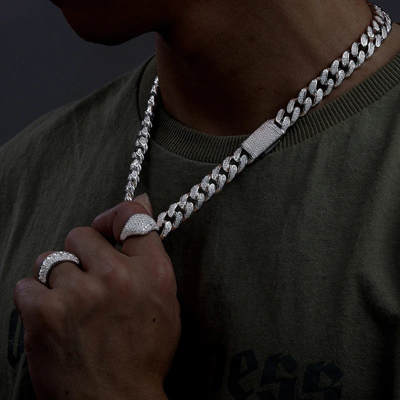 Moissanite Cuban Link Chain Necklace – 12mm Iced Out | 925 Sterling Silver Hip Hop Jewelry for Men & Women