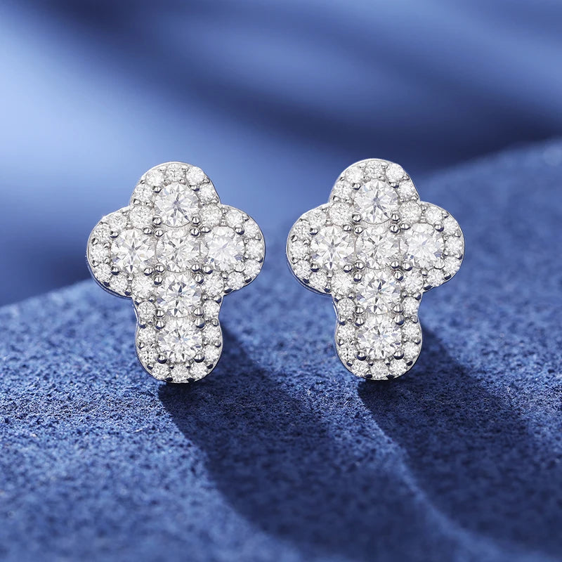 Moissanite Cross Stud Earrings – D VVS Sparkling | 925 Sterling Silver Iced Out Jewelry for Men & Women