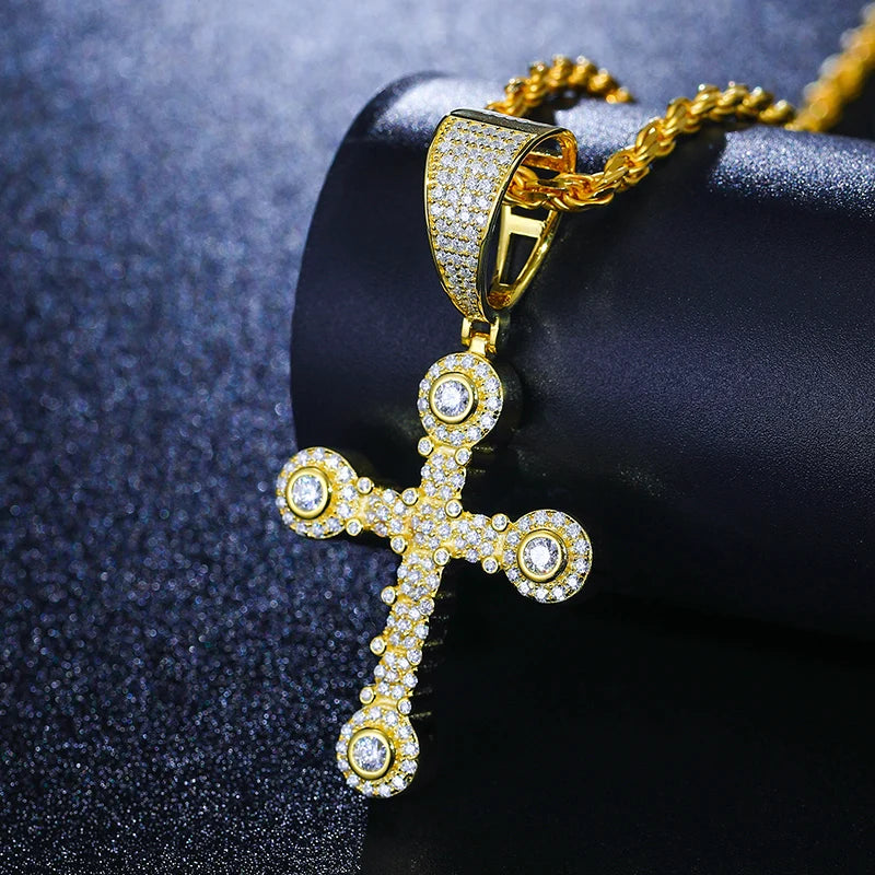 Moissanite Cross Pendant – Star-Studded Sparkle Design | 925 Sterling Silver Hip Hop Jewelry for Men & Women