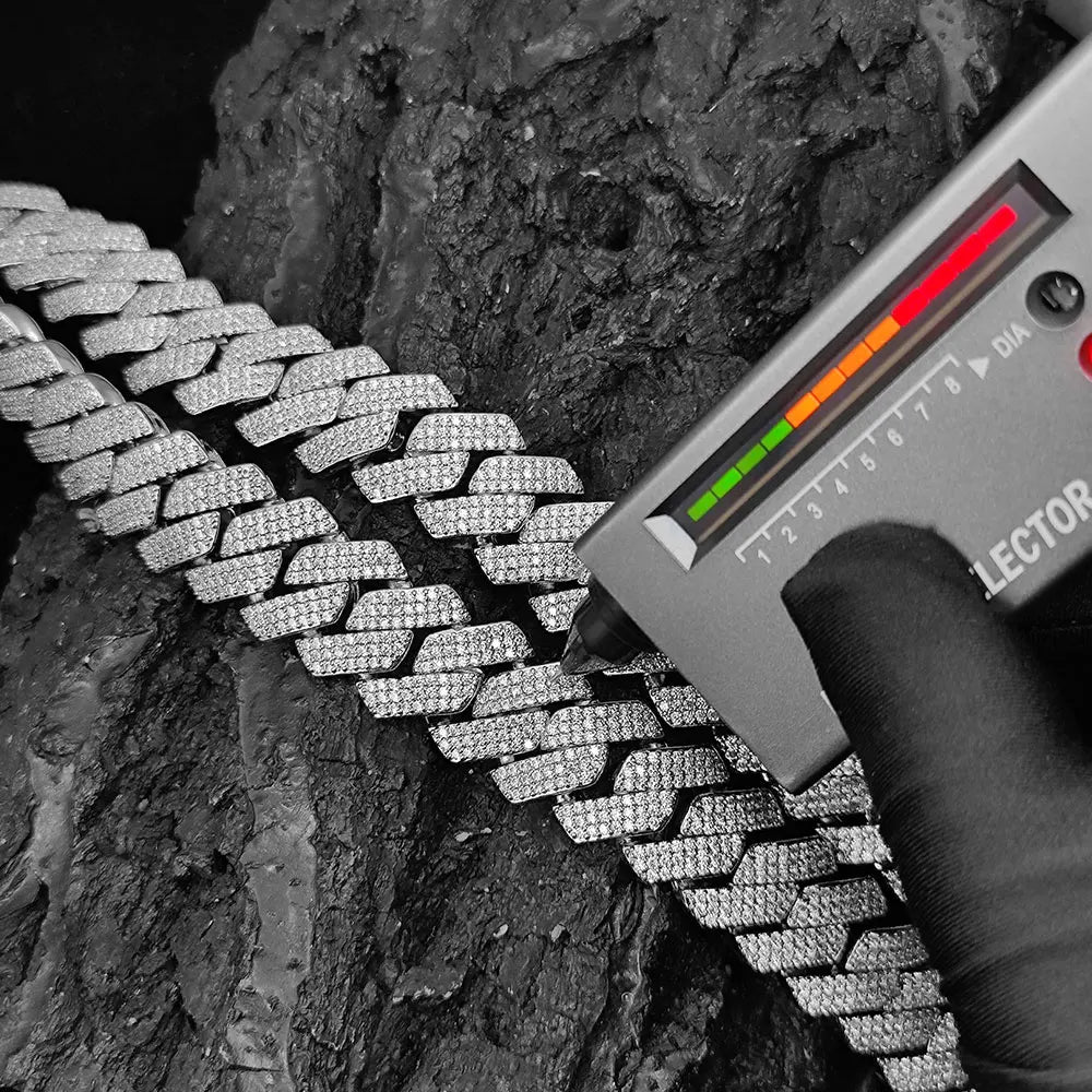 Moissanite Cuban Link Chain Necklace – 20mm 25mm Thick Miami Hip Hop VVS Pass Test | 925 Sterling Silver Jewelry for Men