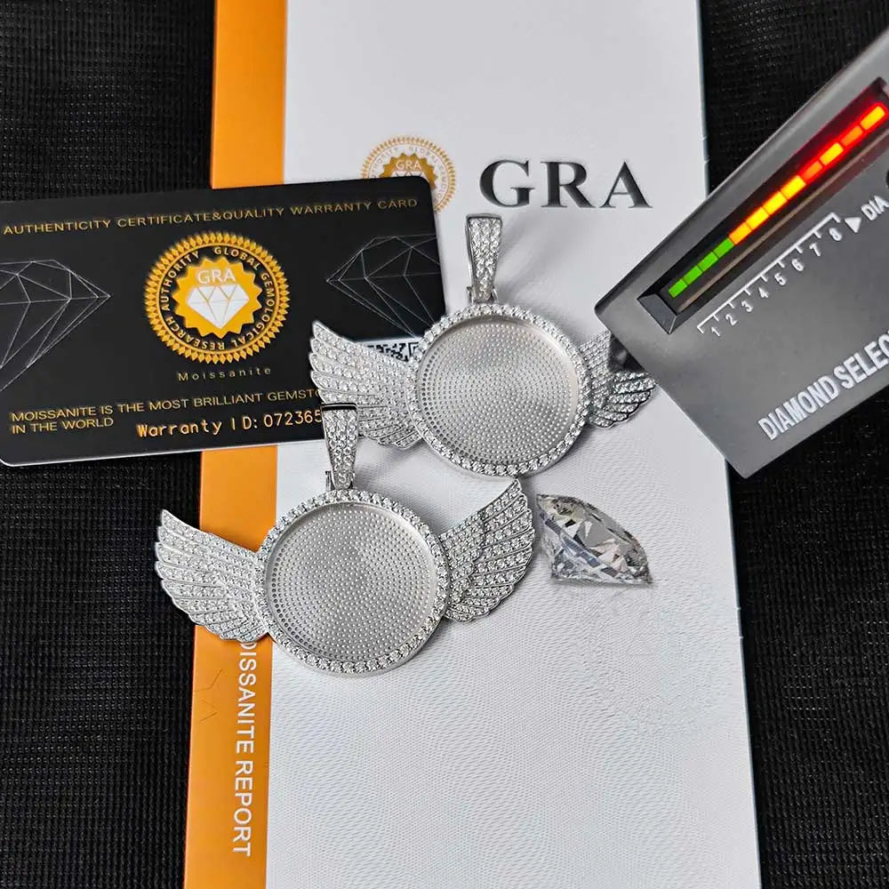 Moissanite Angel Wings Memory Locket Pendant – Iced Out Custom Photo Charm | 925 Sterling Silver Trendy Jewelry for Women