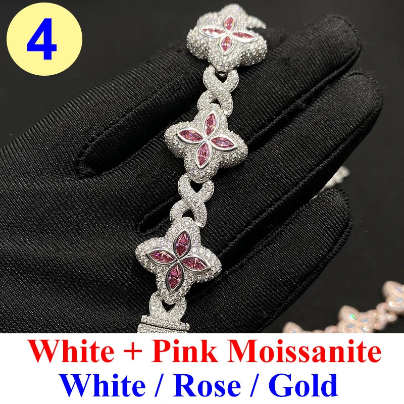 Moissanite Cuban Chain Necklace – Colorful Full Moissanite Eternity Tennis Chain Hip Hop Style | 925 Sterling Silver Gold Jewelry for Women & Men