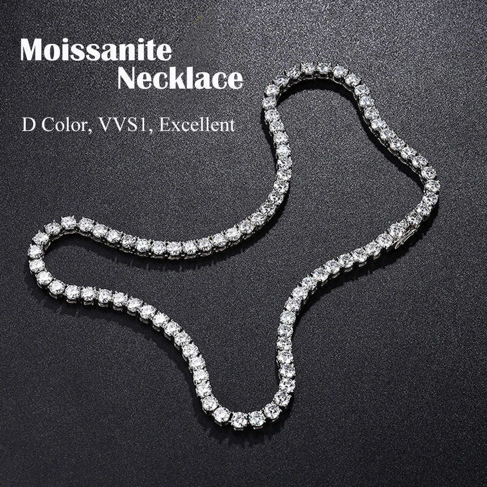 Moissanite Tennis Necklace – 3-5mm | S925 Sterling Silver Full Diamond Chain Party Jewelry Gift for Men & Women