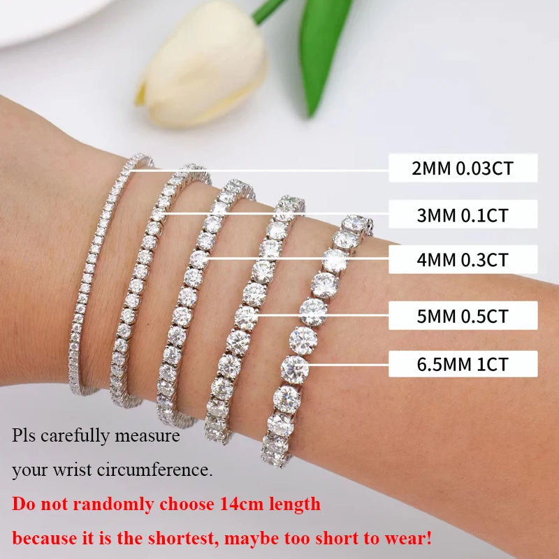 Moissanite Bracelet – 0.1ct 3mm D VVS1 with GRA Certificate | 925 Sterling Silver Sparkling Wedding Party Fine Jewelry for Women & Men