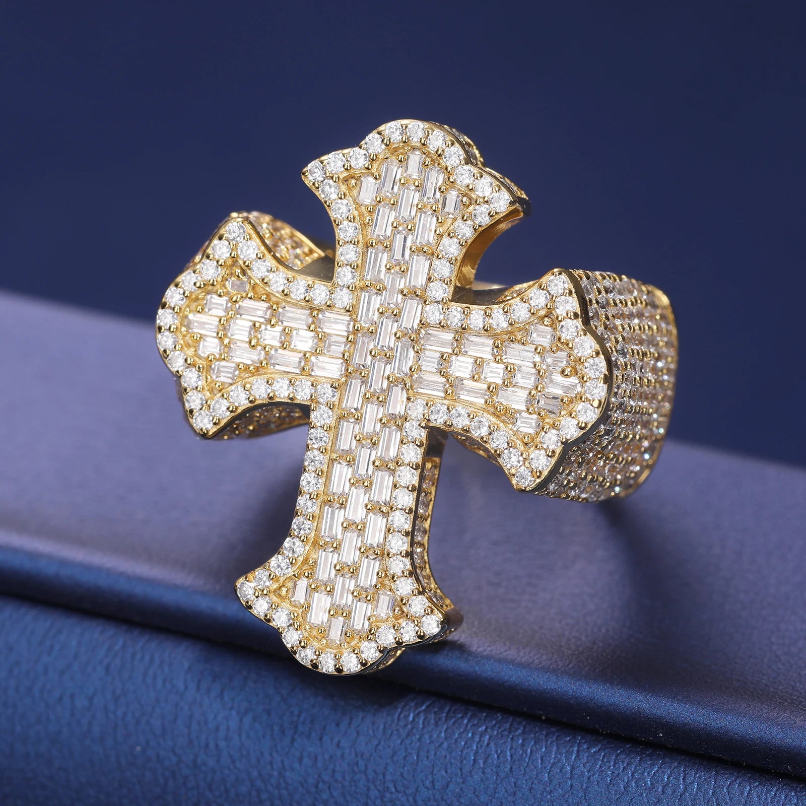 Moissanite Cross Ring – Baguette Iced Out | S925 Sterling Silver Luxury Hip Hop Jewelry for Men & Women