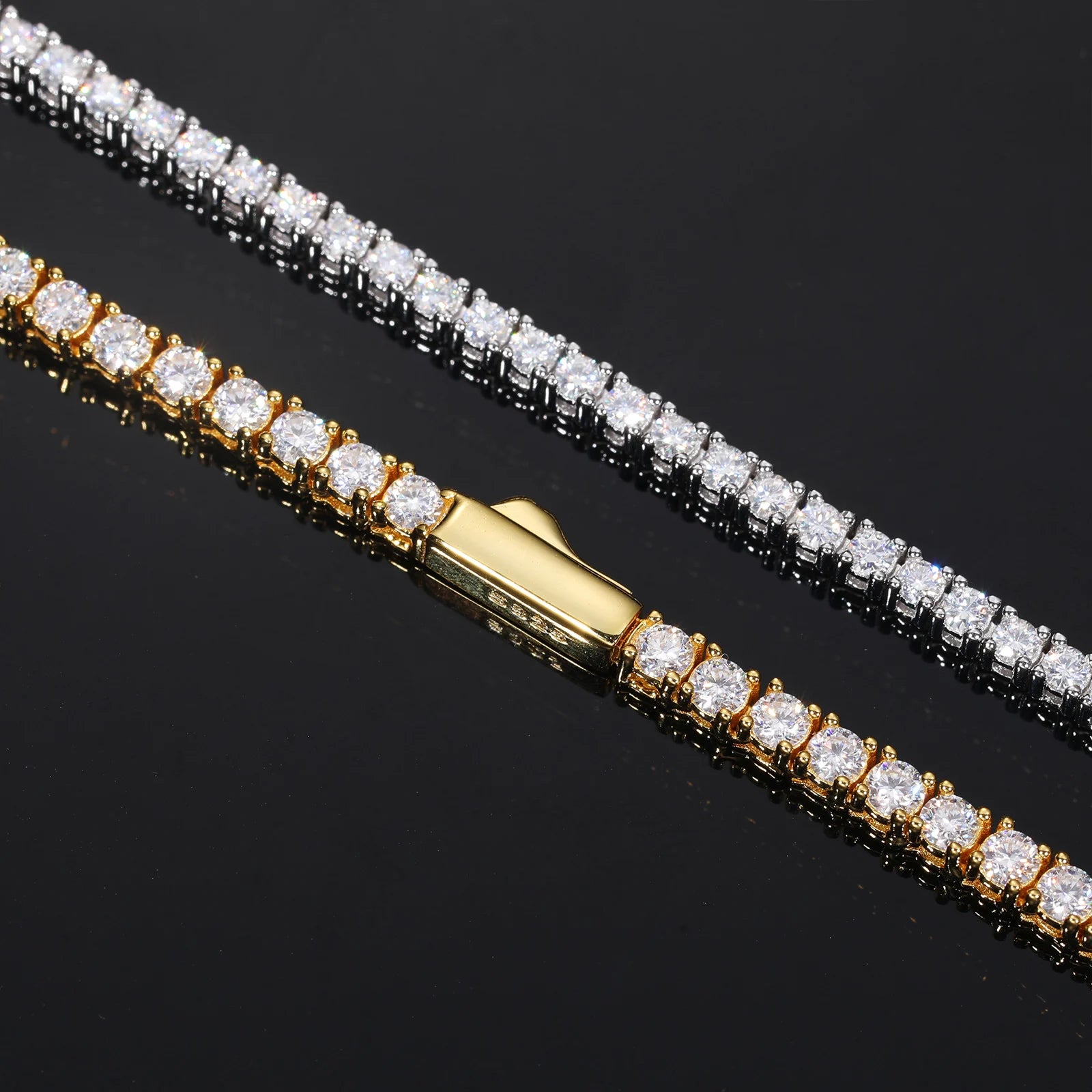 Moissanite Tennis Chain Necklace – Iced Out Diamond 2mm 3mm 4mm 5mm | 925 Sterling Silver Gold Plated Jewelry