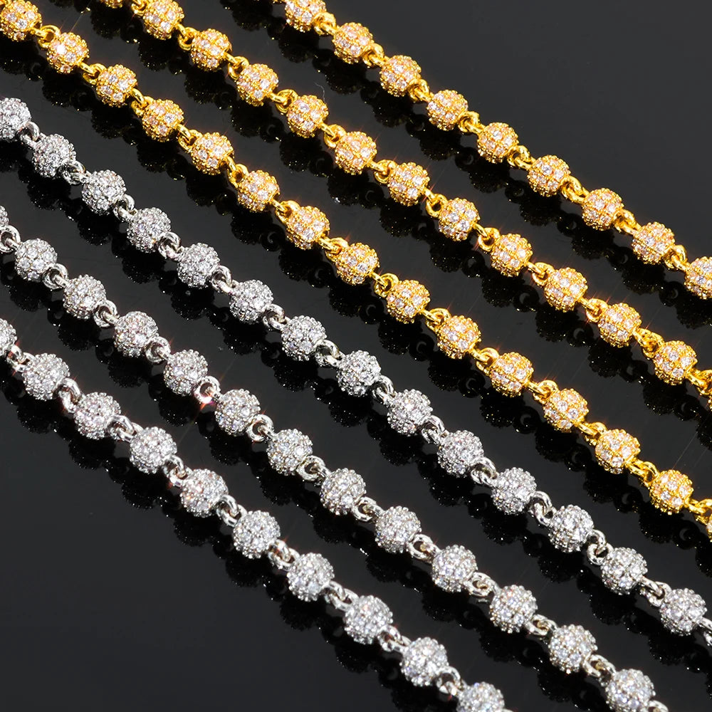 Moissanite Bead Cuban Chain Necklace – 4mm Customized New Design Shiny Iced Out VVS Hip Hop | 925 Sterling Silver Jewelry