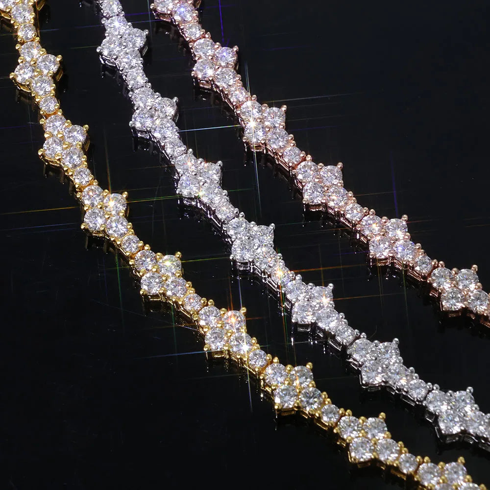 Moissanite Tennis Bracelet – Claw Setting D VVS Lab Diamond Cross Cluster Design | 925 Sterling Silver Hip Hop Jewelry