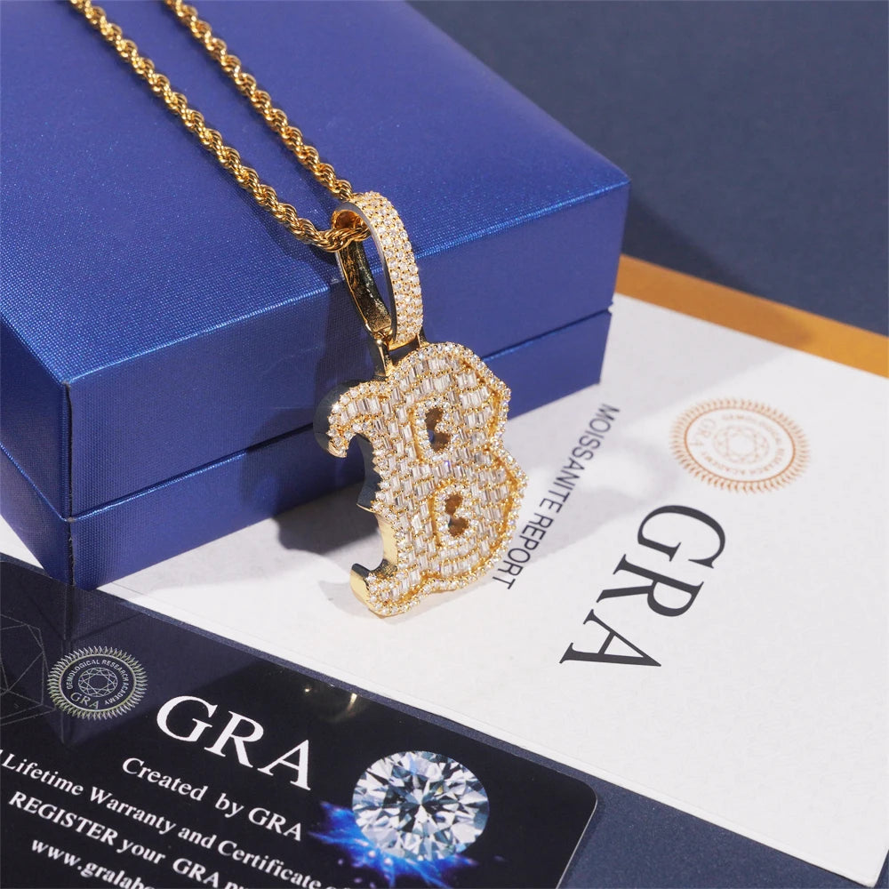 Moissanite Letter Pendant – Hip Hop Design with GRA Certificate | 925 Sterling Silver Fits 10mm Tennis Chain