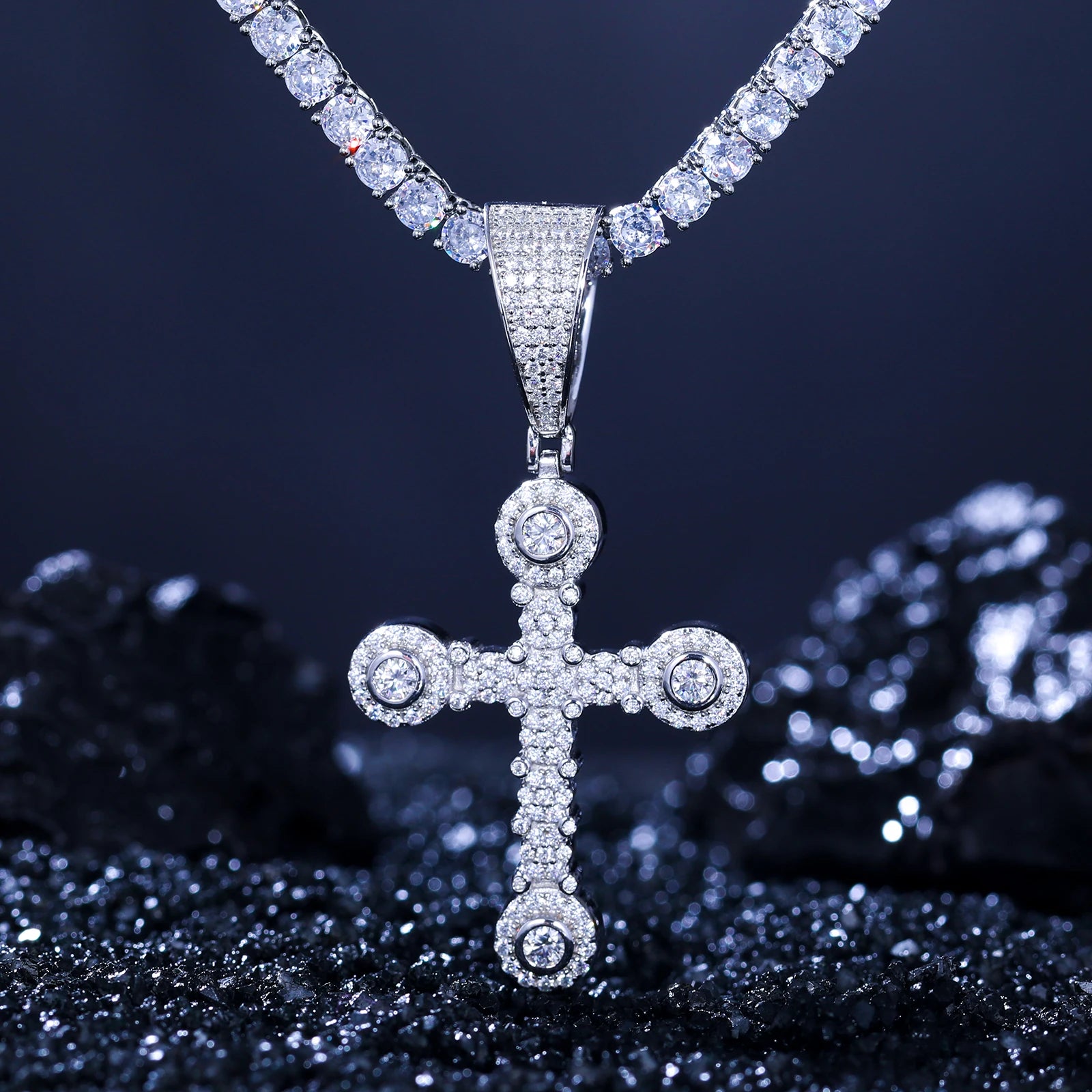 Moissanite Cross Pendant – Star-Studded Sparkle Design | 925 Sterling Silver Hip Hop Jewelry for Men & Women
