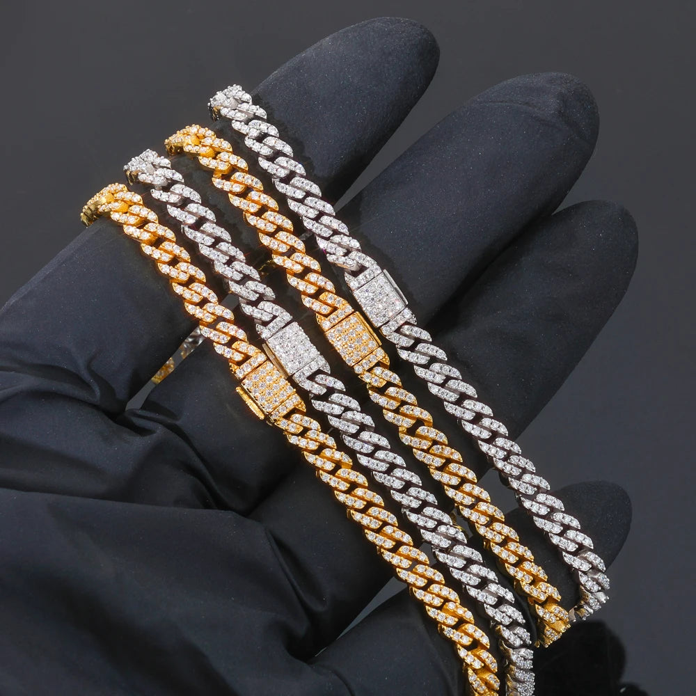 Moissanite Cuban Link Chain Necklace – 5mm VVS Diamond Iced Out Pass Test | 925 Sterling Silver Hip Hop Jewelry for Women