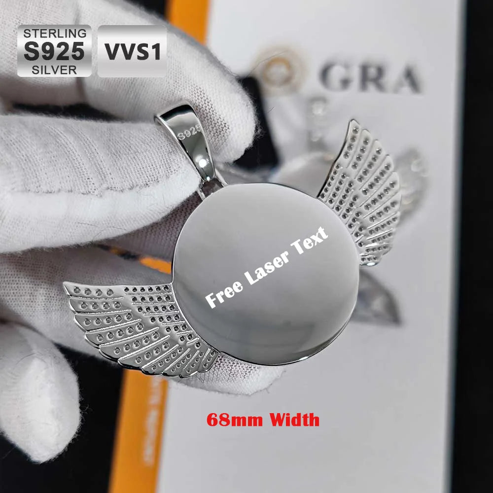 Moissanite Angel Wings Memory Locket Pendant – Iced Out Custom Photo Charm | 925 Sterling Silver Trendy Jewelry for Women