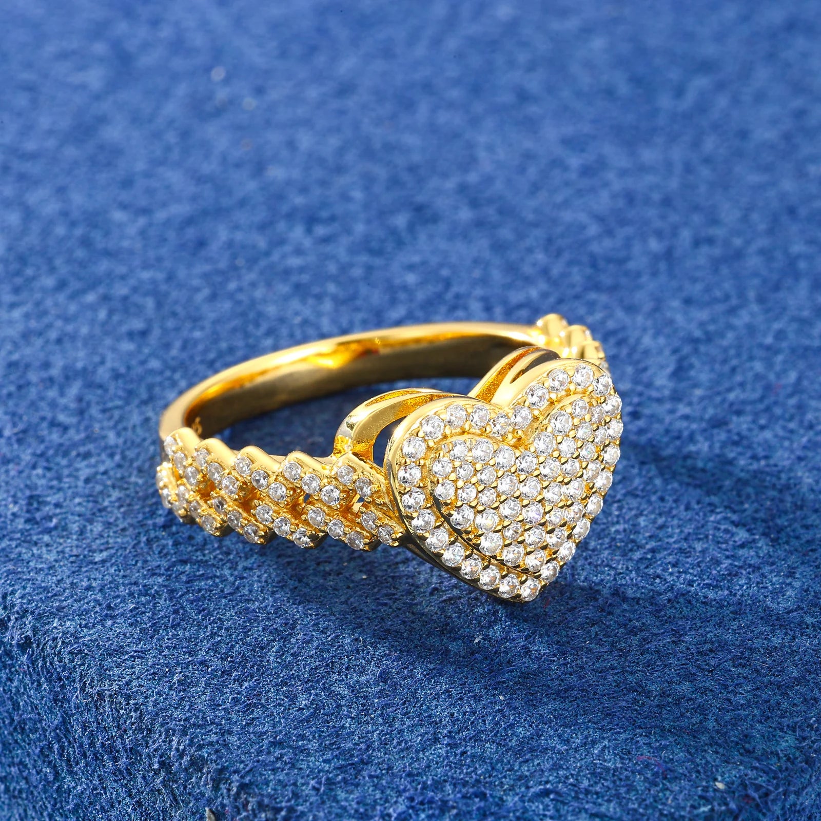 Moissanite Cuban Ring – Full Diamond Heart Design GRA Certified | 925 Sterling Silver Hip Hop Band Ring Jewelry for Men & Women