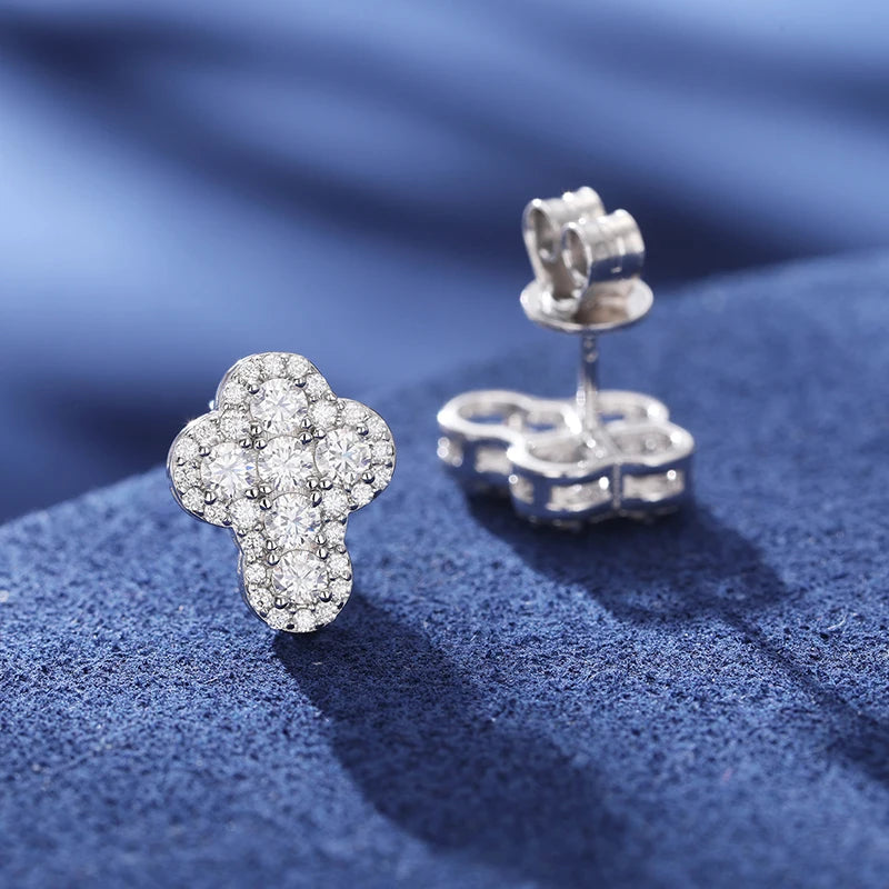 Moissanite Cross Stud Earrings – D VVS Sparkling | 925 Sterling Silver Iced Out Jewelry for Men & Women