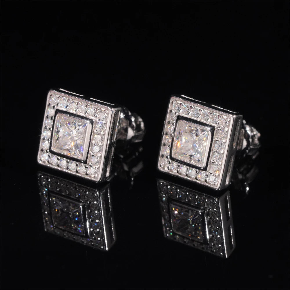 Moissanite Stud Earrings – Square D Color with Certificate | S925 Sterling Silver Fine Jewelry Gifts