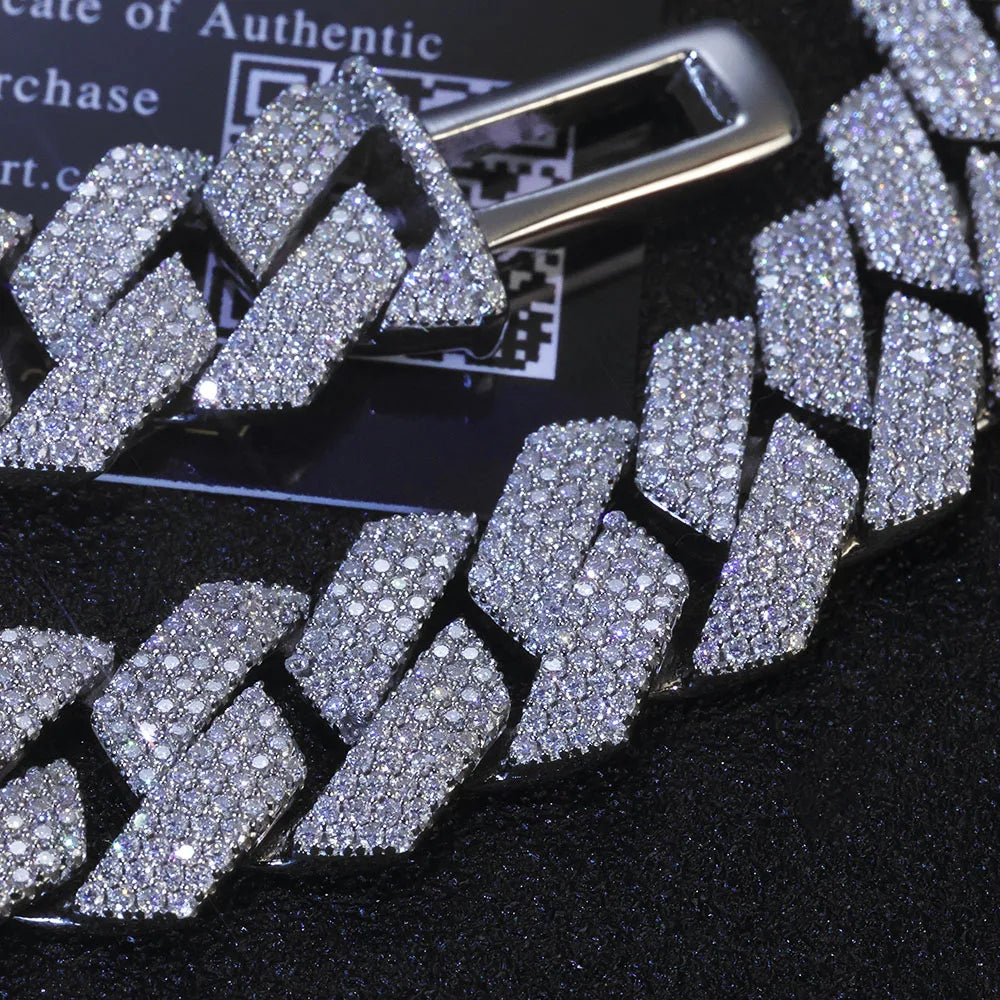 Moissanite Cuban Necklace – 15mm 4 Rows Round Cut VVS Diamond with GRA Certificate | 925 Sterling Silver Jewelry for Men & Women