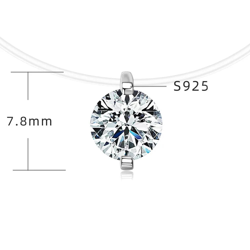 Moissanite Necklace for Women – 0.5ct 1ct 2ct 3ct Certified Brilliant Cut Pendant | Sparkling Fishing Line Design Pure 925 Sterling Silver