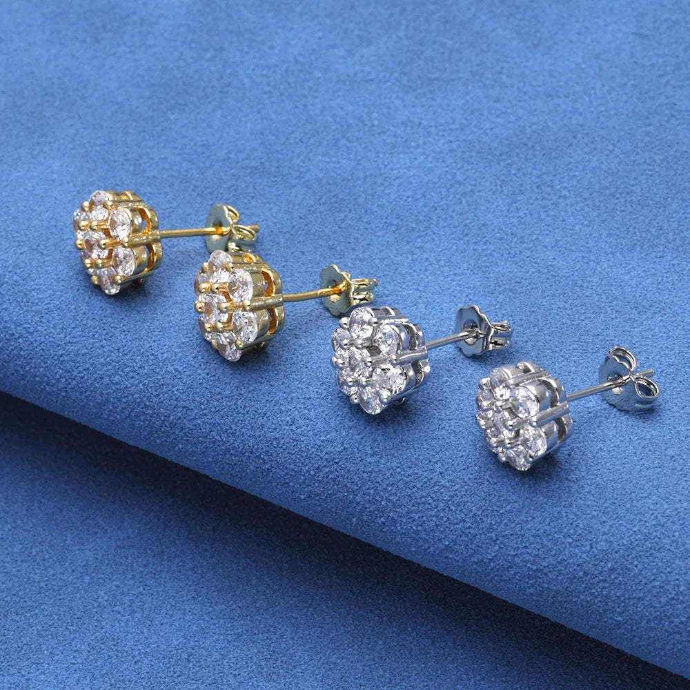 Moissanite Cluster Flower Earrings – VVS Stud Earrings with GRA Certificate | 925 Sterling Silver Hip Hop Jewelry