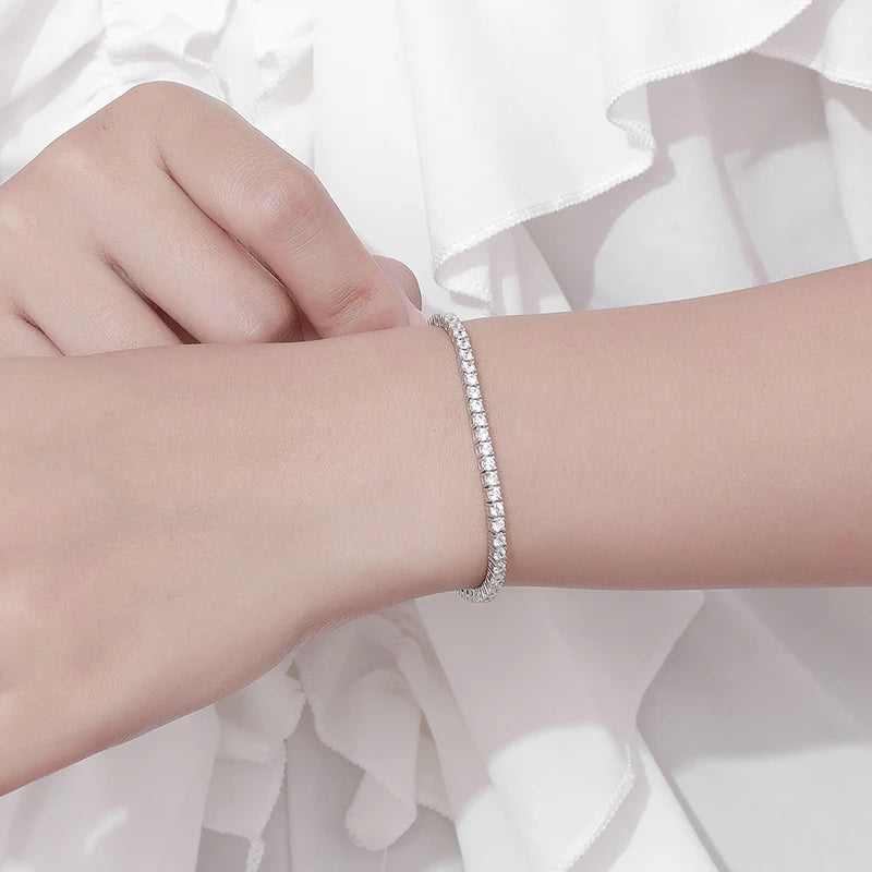 Moissanite Tennis Bracelet – 2mm Sparkling Party Jewelry Plated White Gold | 925 Sterling Silver Bracelet for Women & Men