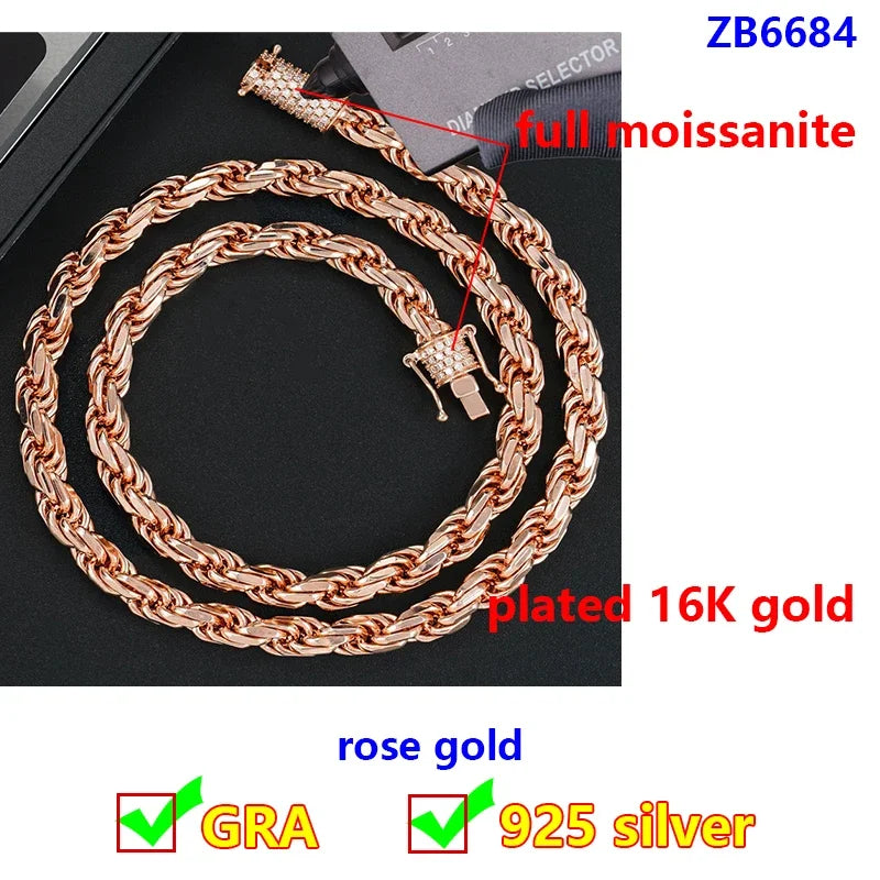 Moissanite Cuban Chain Necklace – 6mm Full Moissanite Buckle Hip Hop Style | 925 Sterling Silver Jewelry for Women & Men