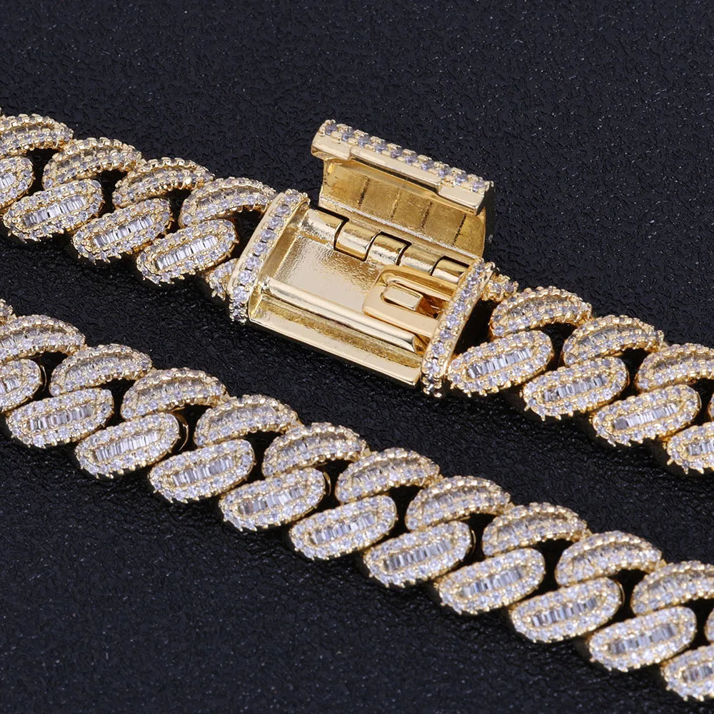 Moissanite Cuban Link Chain Necklace – 12mm VVS Diamond Bling Iced Out Two Stone Design | 925 Sterling Silver Jewelry for Women