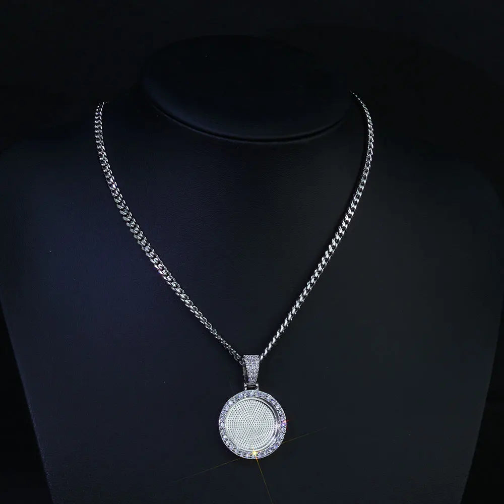 Moissanite Photo Pendant – Custom Circle Picture Chain | 925 Sterling Silver Hip Hop D Color VVS Diamond Pendant Necklace for Men & Women