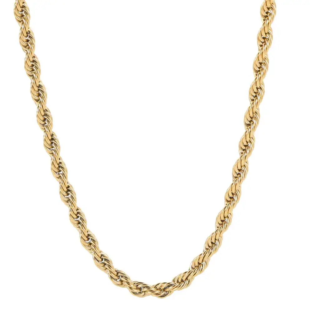 Rope Chain Necklace – 6mm Twist Design with Iced Out Clasp | Stainless Steel Hip Hop Jewelry for Men & Women
