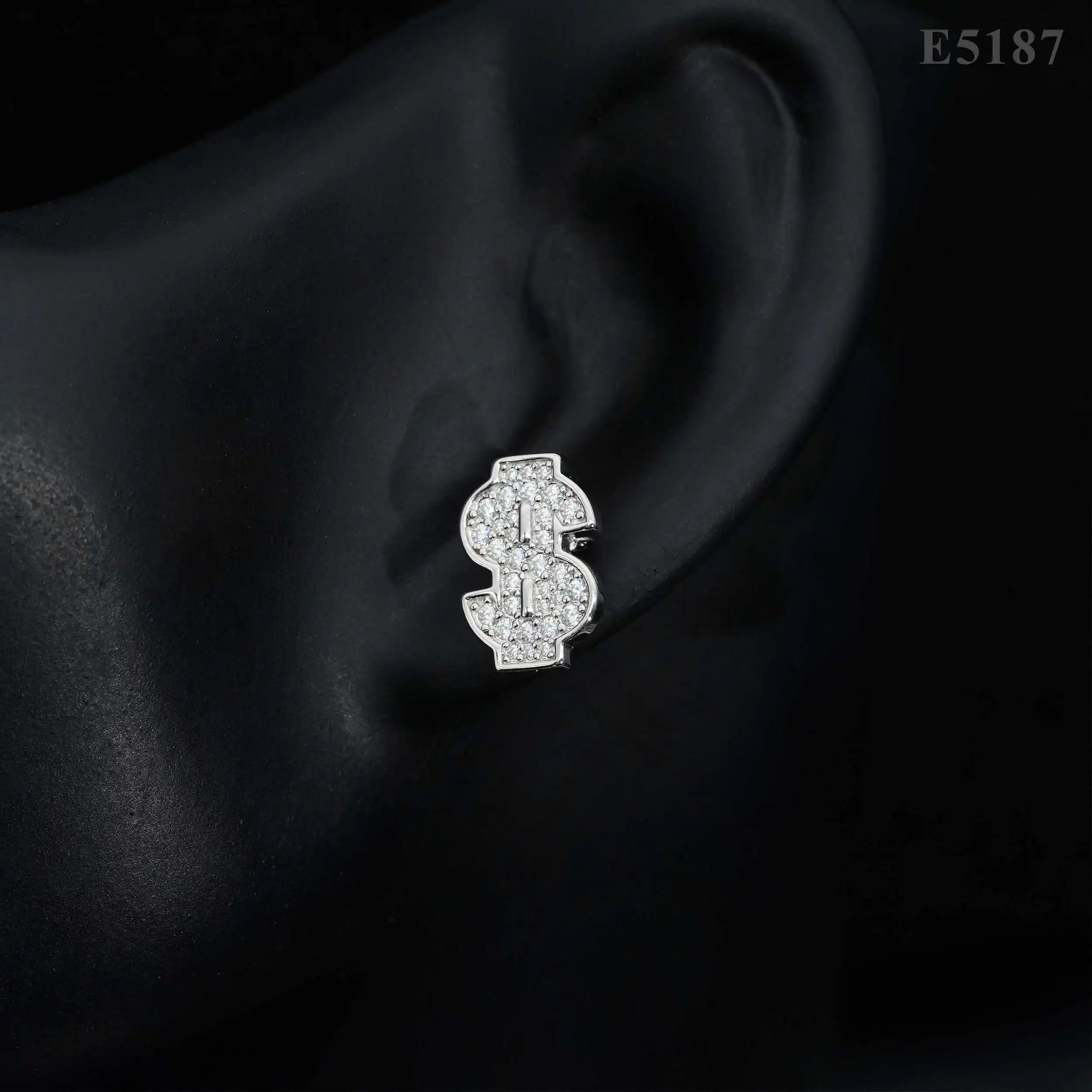 Moissanite US Dollar Letter Earrings – D Color Sparkling Hip Hop Ear Stud | 925 Sterling Silver Jewelry for Men & Women