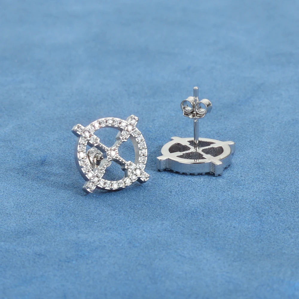 Moissanite Hollow Earrings – Classic Elegant Round Cross Design | 925 Sterling Silver Jewelry for Men & Women