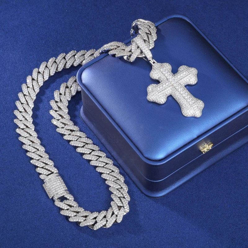 Moissanite Cross Pendant – D VVS Full Iced Out Design | 925 Sterling Silver Hip Hop Jewelry for Men & Women