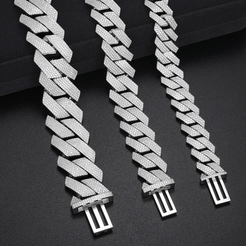 Moissanite Cuban Link Chain Necklace – 16mm 20mm 27mm Miami | S925 Sterling Silver Hip Hop Jewelry for Men & Women