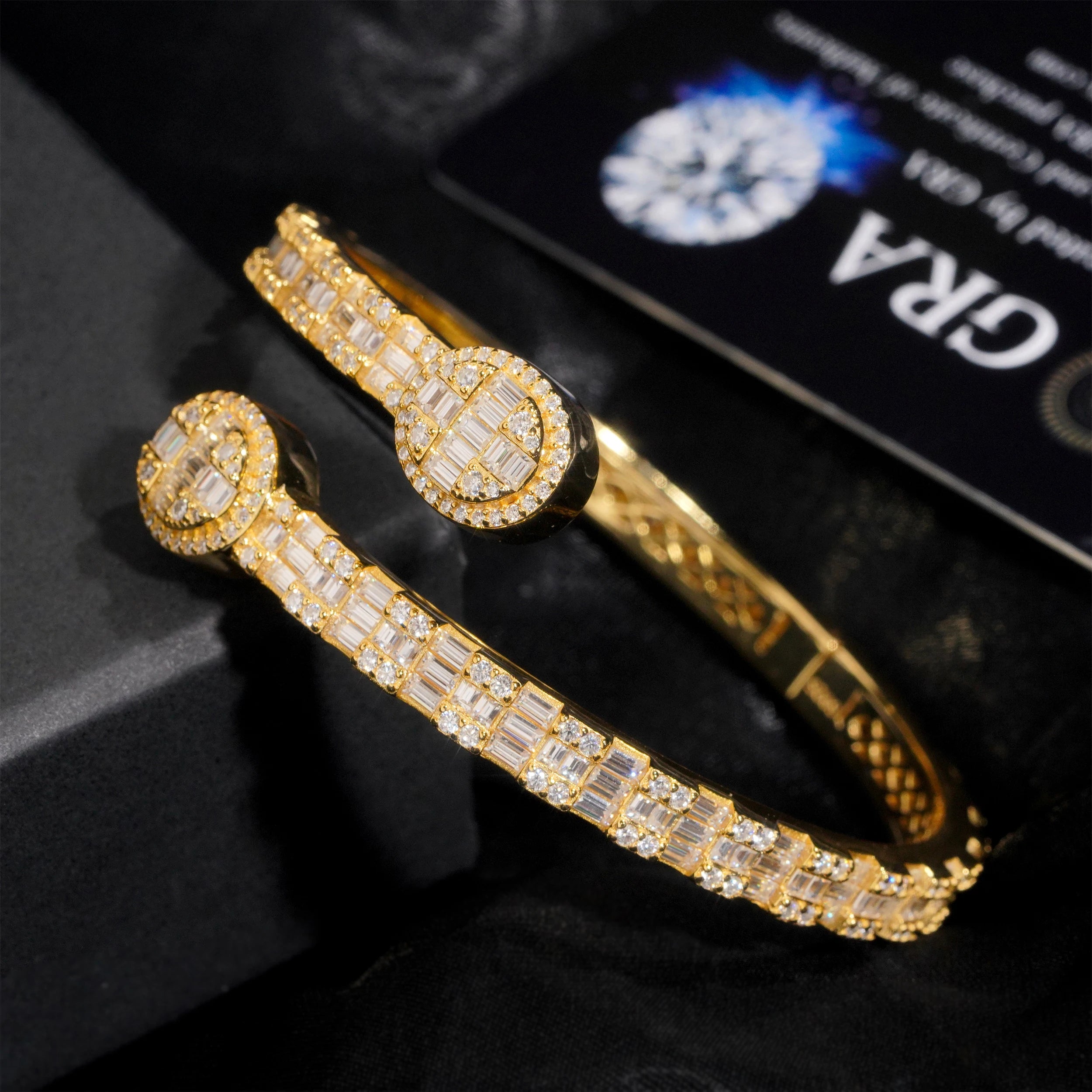 Moissanite Bracelet – Iced Out Baguette Oval Shape Diamond Bangle | 925 Sterling Silver Hip Hop Jewelry Pass Tester