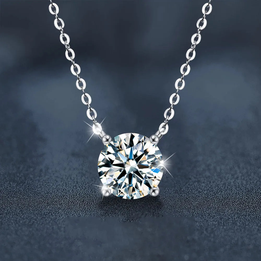 Moissanite Pendant Necklace – 1ct 2ct 3ct D Color Sparkling Classic Lab Diamond | 925 Sterling Silver Necklace for Women with GRA