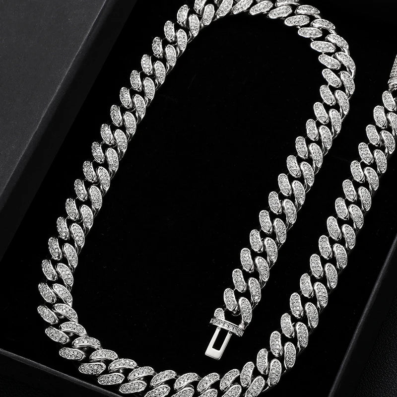 Moissanite Cuban Link Chain Necklace – 12mm Iced Out | 925 Sterling Silver Hip Hop Jewelry for Men & Women