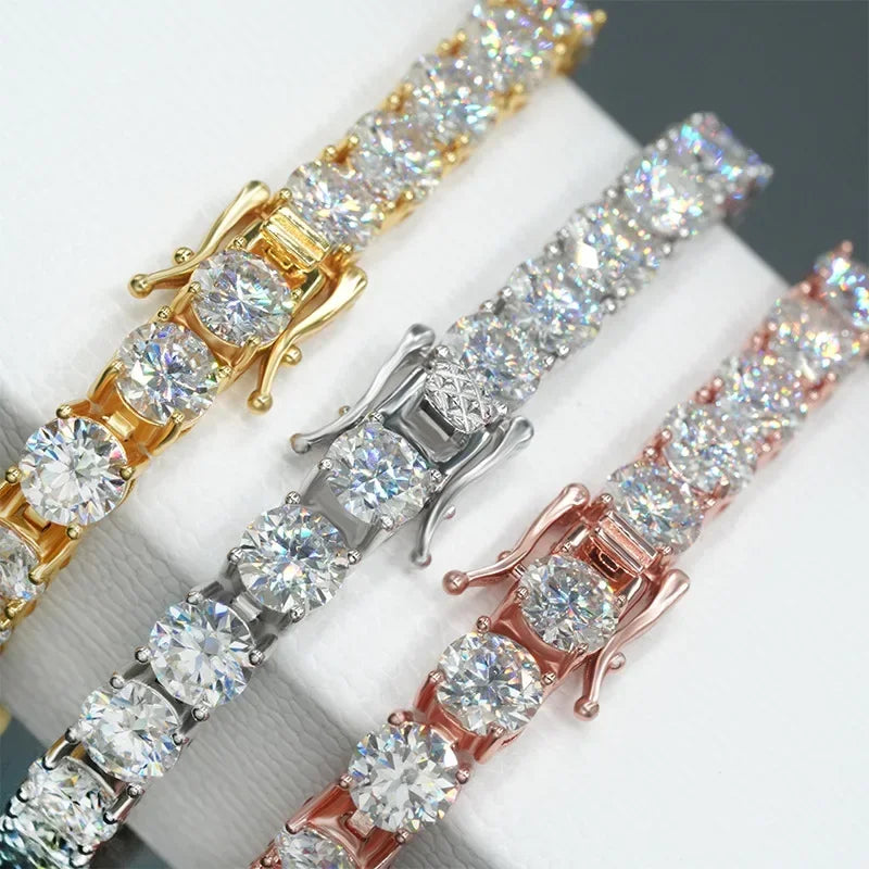 Moissanite Tennis Necklace – Patented Buckle Hip Hop Diamond Tennis Chain | 925 Sterling Silver Jewelry for Women & Men