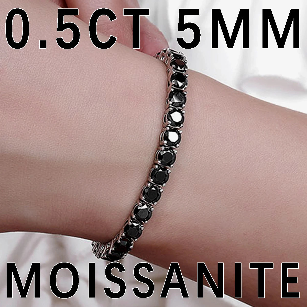 Black Moissanite Tennis Bracelet – 3mm–6.5mm | 925 Sterling Silver Premium Luxury Jewelry Gift for Men & Women