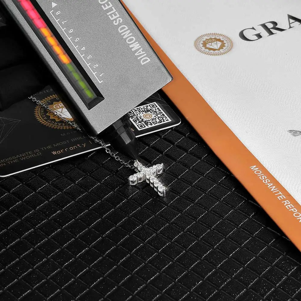 Moissanite Cross Pendant Necklace – Iced Out Jesus Christian Religious Jewelry | 925 Sterling Silver White Gold Plated Gift for Women