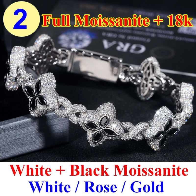 Moissanite Cuban Chain Necklace – Colorful Full Moissanite Eternity Tennis Chain Hip Hop Style | 925 Sterling Silver Gold Jewelry for Women & Men