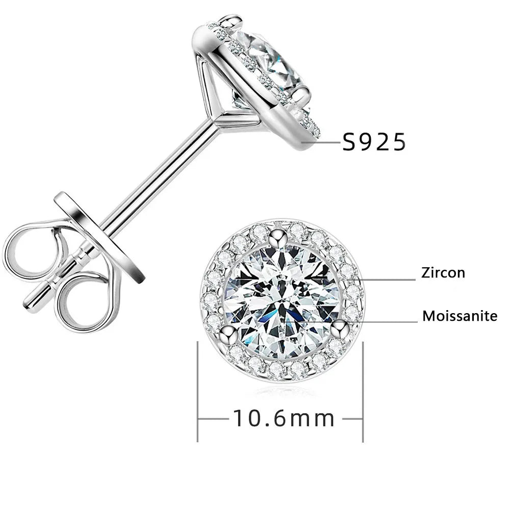 Moissanite Threaded Earrings Set – 1ct 2ct Simple Niche Style | 925 Sterling Silver Unisex Jewelry for Men & Women