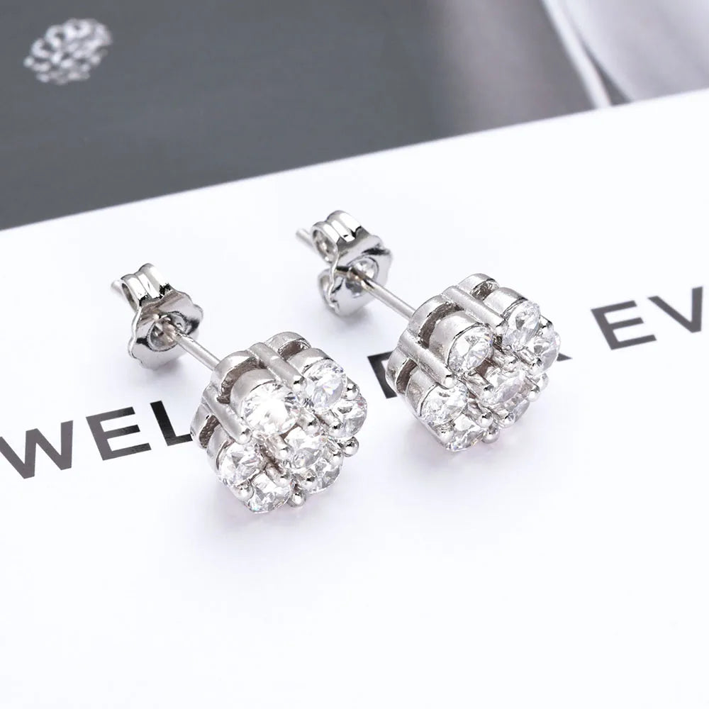 Moissanite Cluster Flower Earrings – VVS Stud Earrings with GRA Certificate | 925 Sterling Silver Hip Hop Jewelry