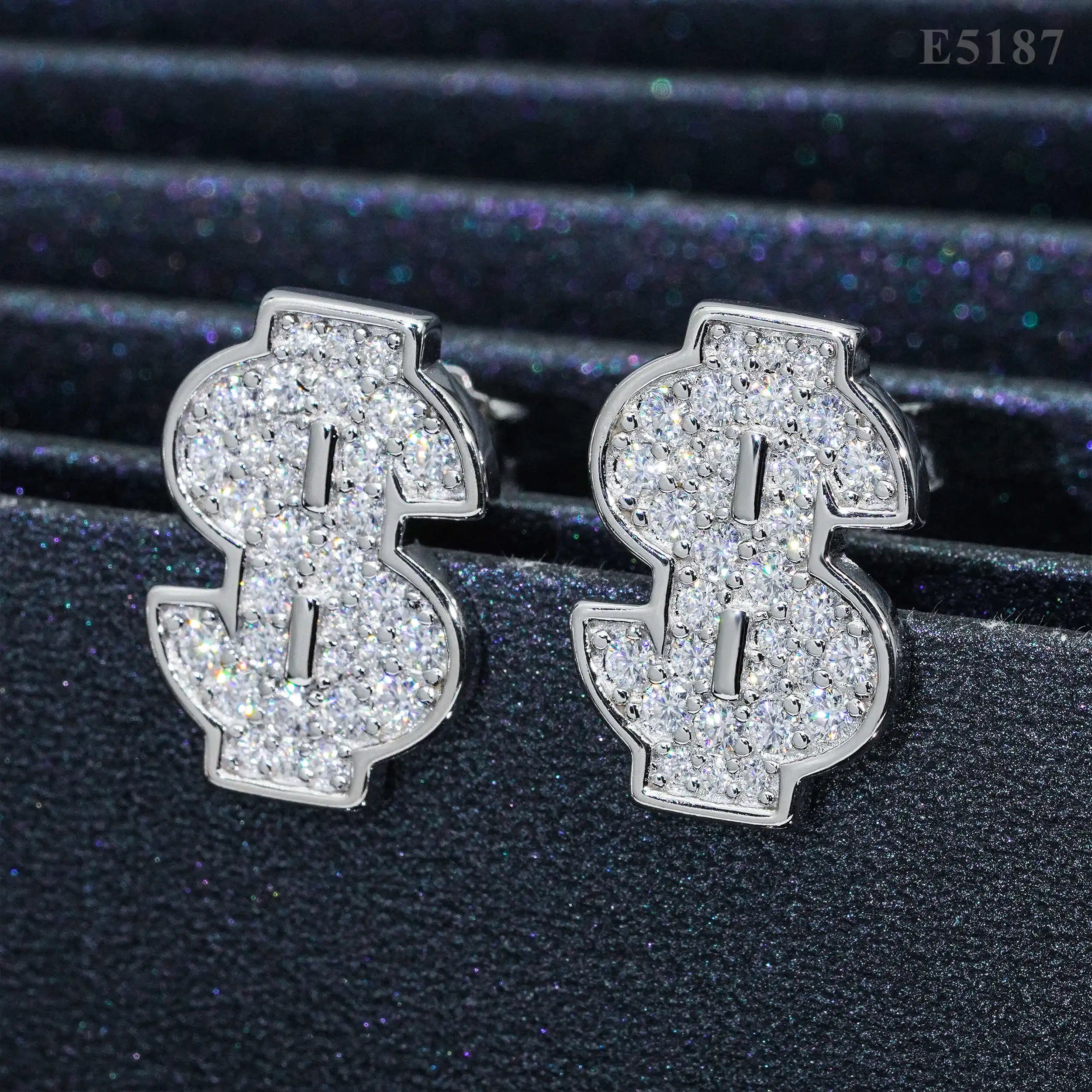 Moissanite US Dollar Letter Earrings – D Color Sparkling Hip Hop Ear Stud | 925 Sterling Silver Jewelry for Men & Women