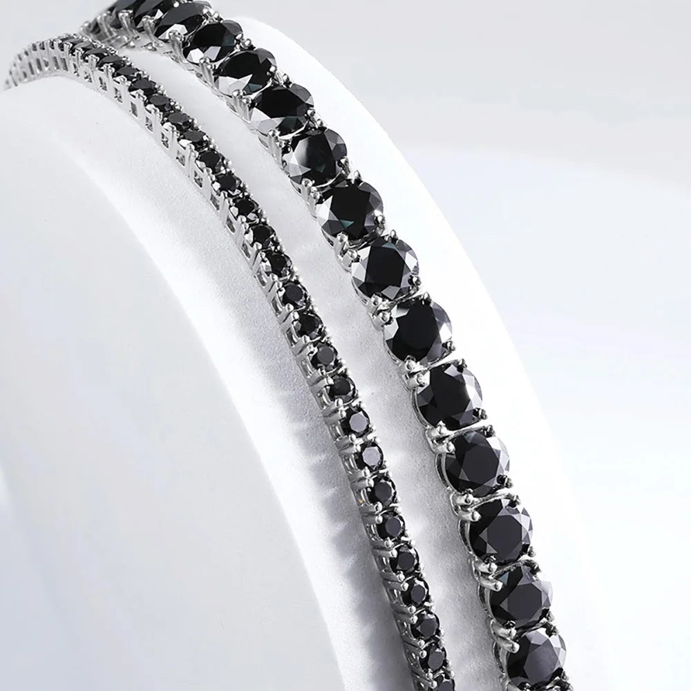 Black Moissanite Tennis Necklace – 3mm–6.5mm with Certificates | 925 Sterling Silver Lab Diamond Hip Hop Chain for Men & Women