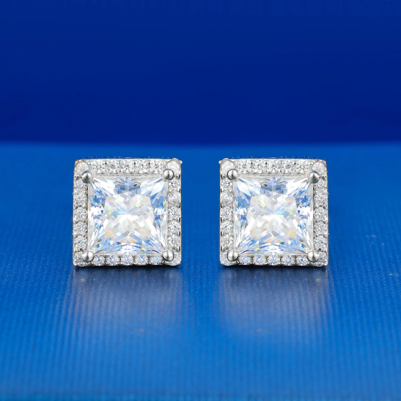 Moissanite Halo Stud Earrings – Princess Cut | 925 Sterling Silver Pass Tester Luxury Jewelry for Men & Women