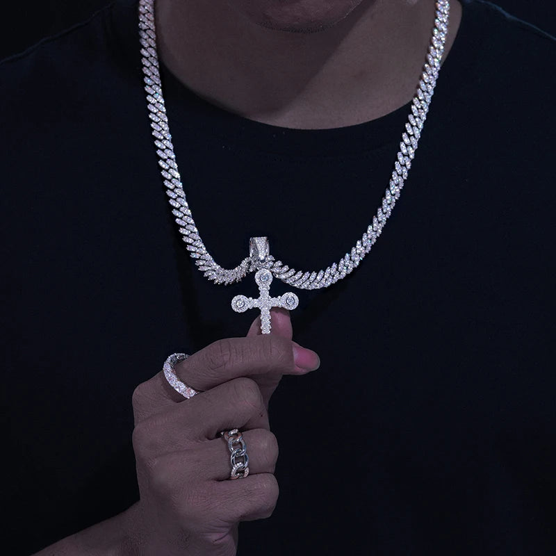 Moissanite Cross Pendant – Star-Studded Sparkle Design | 925 Sterling Silver Hip Hop Jewelry for Men & Women