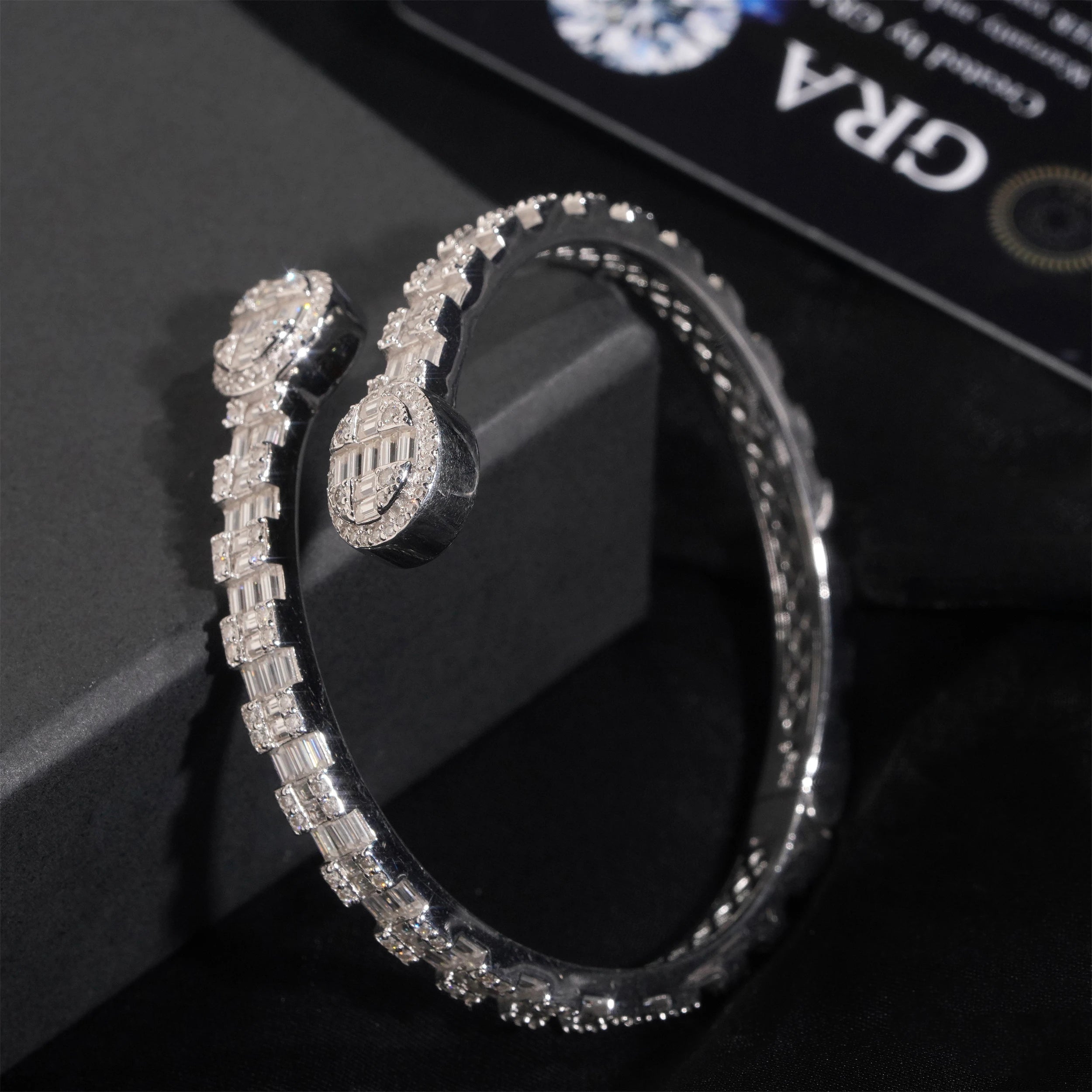 Moissanite Bracelet – Iced Out Baguette Oval Shape Diamond Bangle | 925 Sterling Silver Hip Hop Jewelry Pass Tester