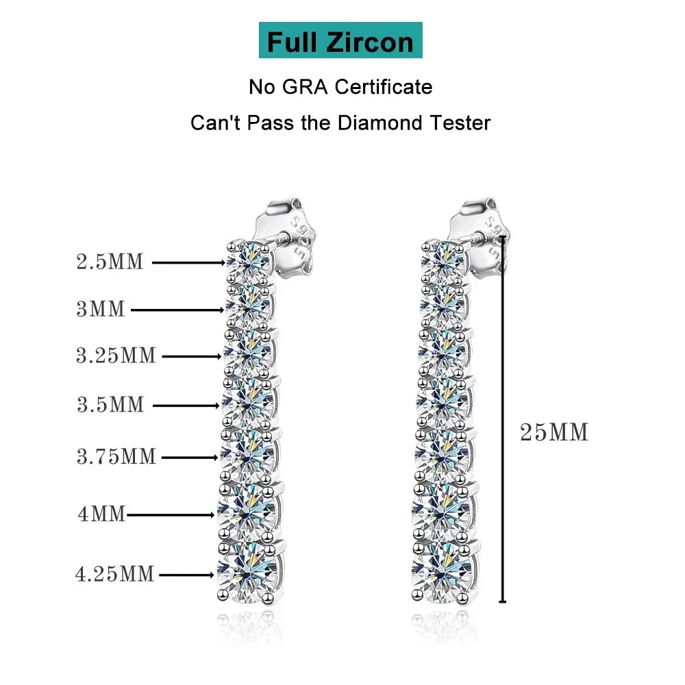 Moissanite Drop Earrings – 4CTW 3mm Double Row Long Tassel Dangle Earrings | 925 Sterling Silver Jewelry for Women