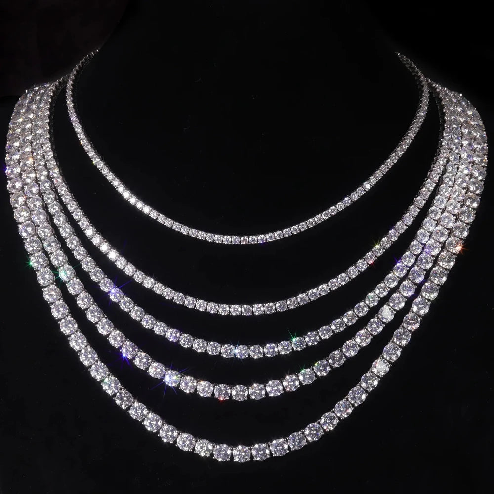 Moissanite Tennis Chain Necklace – Iced Out Diamond 2mm 3mm 4mm 5mm | 925 Sterling Silver Gold Plated Jewelry