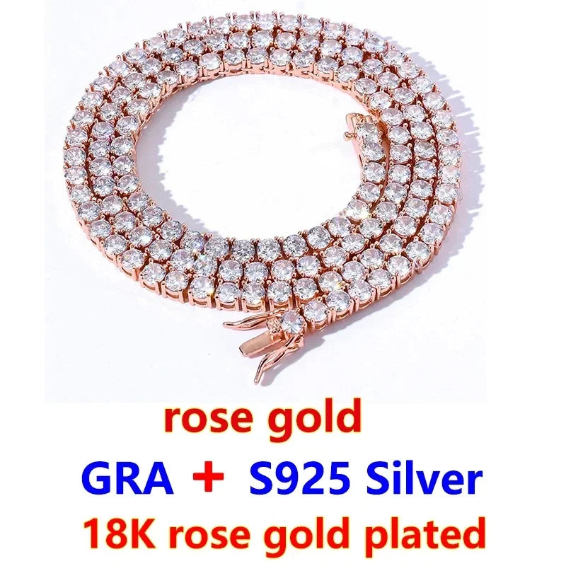 Moissanite Tennis Necklace – Patented Buckle Hip Hop Diamond Tennis Chain | 925 Sterling Silver Jewelry for Women & Men